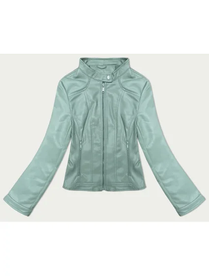 Krátká dámská bunda ramoneska v mátové barvě se stojáčkem model 19576633 - J.STYLE Krátká dámská bunda ramoneska v mátové barvě se stojáčkem model 19576633 - J.STYLE