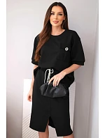 Dámsky maslový set s blúzkou a midi sukňou čierny