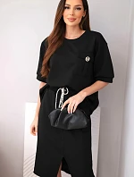 Dámsky maslový set s blúzkou a midi sukňou čierny