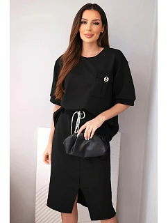 Dámsky maslový set s blúzkou a midi sukňou čierny