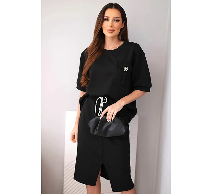 Dámsky maslový set s blúzkou a midi sukňou čierny