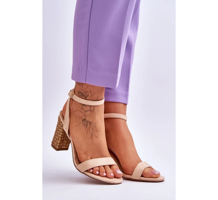 Zamszowe Sandały Na Plecionym Słupku Beżowe Selila