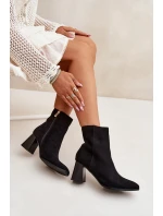 Dámské Botky Z Eko Semiše Na Podpatku Se Zipem Černé model 21704683 - Boto