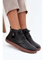 Skórzane Półbuty Barefoot Damskie Z Ozdobnym Detalem Zazoo 30072 Czarne