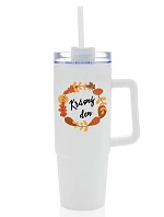 BEAUTIFUL DAY (AUTUMN) - biely cestovný termohrnček s priehľadným viečkom 900 ml