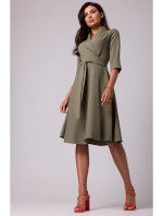 Dámske zavinovacie šaty so šálovým golierom B255 olivové - BEwear