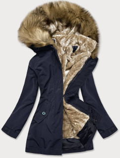 Tmavomodrá dámska zimná bunda s odopínacou kožušinovou podšívkou (M-21005)