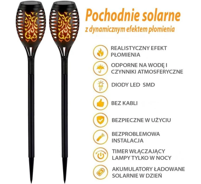 TANČIACE PLAMEŇE SOLÁRNA LAMPA 12 LED SMD 7x7x50CM