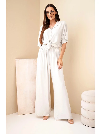 Dámský viskózový model 22185755 komplet se širokými kalhotami béžový - K-Fashion