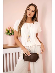 Viskózový set plisovaná blúzka + nohavice béžová