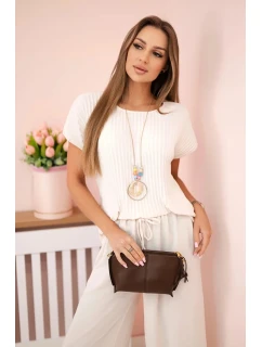 Viskózový set plisovaná blúzka + nohavice béžová