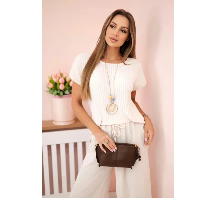 Viskózový set plisovaná blúzka + nohavice béžová Viskózový set plisovaná blúzka + nohavice béžová