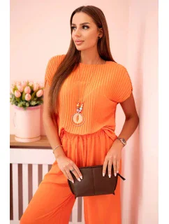 Viskózový set plisovaná blúzka + nohavice Oranžová