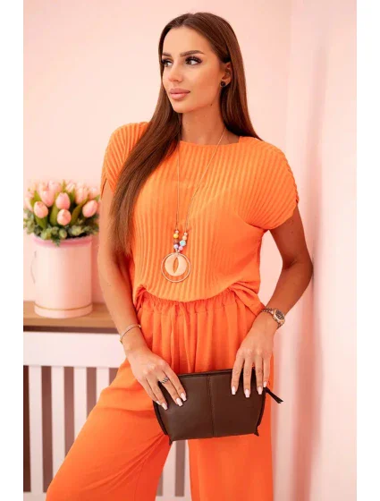 Viskózový set plisovaná blúzka + nohavice Oranžová