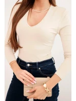 Dámska blúzka s výstrihom do V a dlhými rukávmi béžová