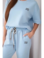Dámský komplet viskózový máslo s krátkým rukávem a kalhotami s ohrnutým nohavicí modrý