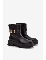 Ocieplane Botki Damskie Ze Złotą Klamrą Czarne Elanore Ocieplane Botki Damskie Ze Złotą Klamrą Czarne Elanore