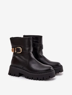 Zateplené dámské kotníkové boty se zlatým Černé model 21709229 - Boto