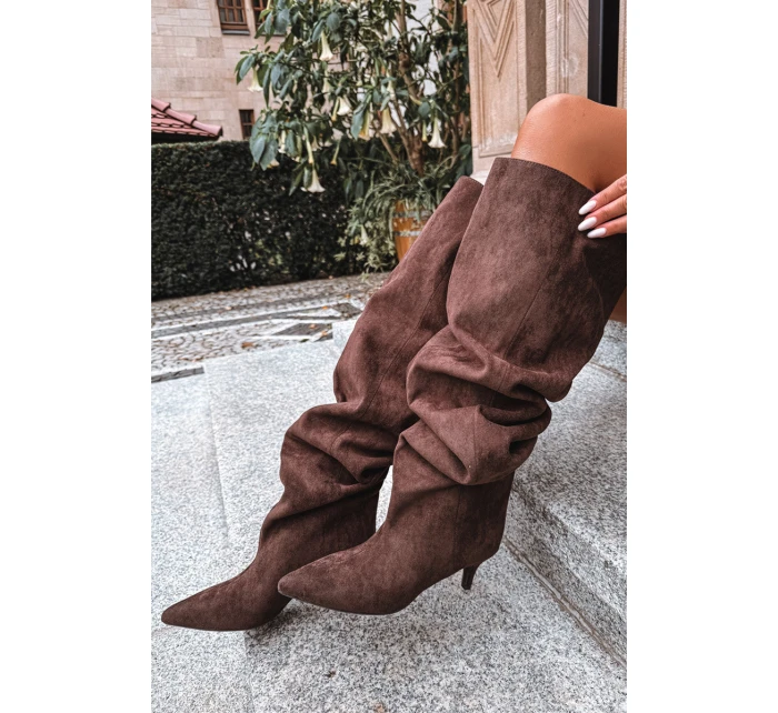 Wsuwane Kozaki Damskie Na Szpilce Czekoladowe Ysolienne