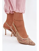 Dámské sandály na podpatku s krajkou tmavě béžové model 22103110 - Boto