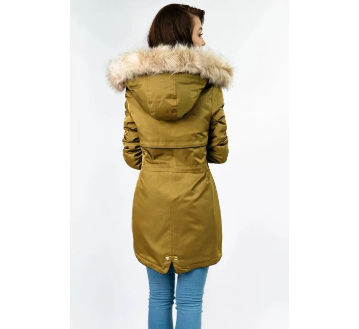 Žltá dámska zimná bunda s podšívkou z machovej kožušiny (b2623) Žltá dámska zimná bunda s podšívkou z machovej kožušiny (b2623)