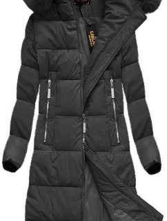 Dlhá čierna dámska zimná bunda s kapucňou (7688)