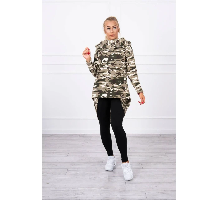 Mikina s dlhým chrbtom moro khaki+ecru