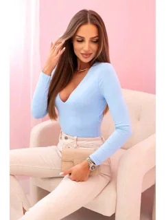Dámska blúzka s dlhými rukávmi a hlbokým výstrihom modrá