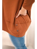 Dámska blúzka v nadmernej veľkosti z bavlny s ozdobnými gombíkmi a vyhrnutými rukávmi camel Dámska blúzka v nadmernej veľkosti z bavlny s ozdobnými gombíkmi a vyhrnutými rukávmi camel