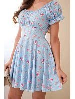 Dámské květinové šaty s nabíraným rukávem a elastickým pasem modrá Dámské květinové šaty s nabíraným rukávem a elastickým pasem modrá