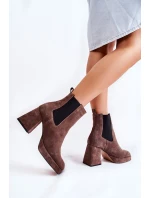 Zamszowe Botki Na Masywnym Obcasie Laura Messi 2519 Brązowe