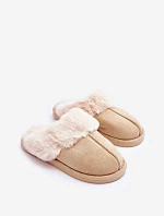 Damskie Papcie Klapki z Futerkiem Jasnobeżowe Pinky