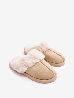 Damskie Papcie Klapki z Futerkiem Jasnobeżowe Pinky