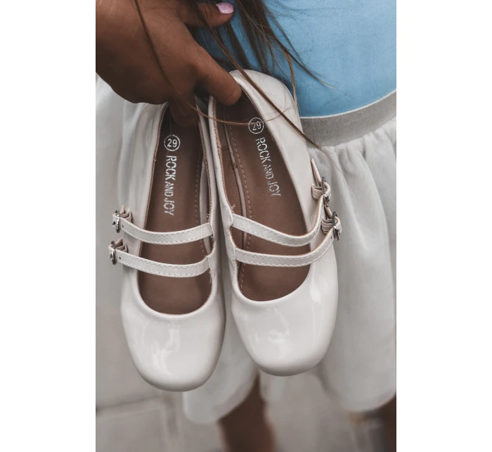 Lakierowane Balerinki Dziecięce Z Paseczkami Beżowe Margenis