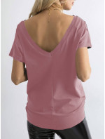 Dámske základné tričko v špinavej ružovej farbe so zadným strihom Feel Good (4662-35)