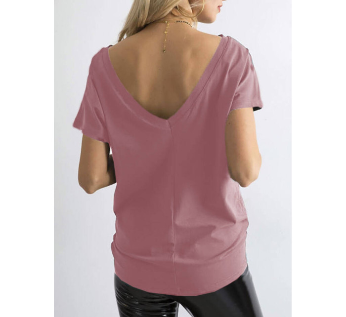 Dámske základné tričko v špinavej ružovej farbe so zadným strihom Feel Good (4662-35)