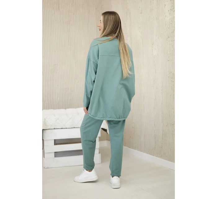 Bavlnená tepláková súprava Oversize + nohavice tmavá mentolová Bavlnená tepláková súprava Oversize + nohavice tmavá mentolová