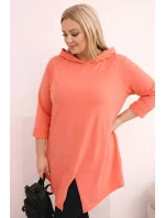 Dámske bavlnené Plus veľkosť blúzka s rukávmi marhuľová