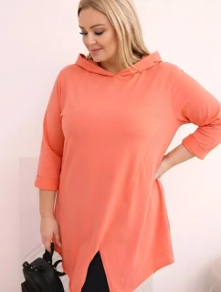 Dámská bavlněná blůza Plus Size asymetrická s ohrnutým rukávem meruňková
