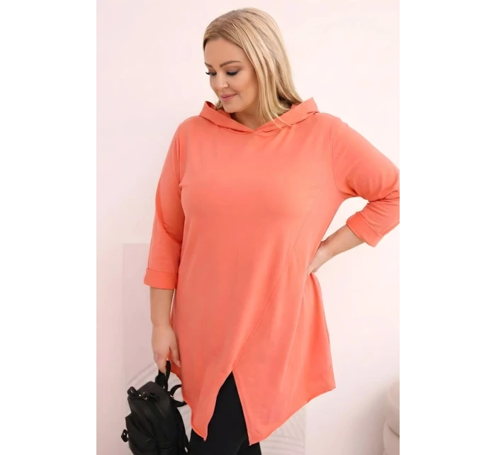 Dámske bavlnené Plus veľkosť blúzka s rukávmi marhuľová