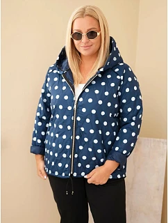 Dámská bunda Plus Size s kapucí a puntíky modrá granatowa