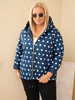 Dámská bunda Plus Size s kapucí a puntíky modrá granatowa