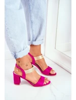 Dámské Sandály Na Podpatku Semišové Fuchsie model 21525971 - S.Barski