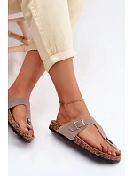 Kožené semišové žabky s zlatou sponou tmavě béžové Honey