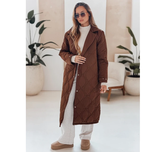 Dámský prošívaný dlouhý kabát hnědý Dstreet model 21990538 - FashionStreet