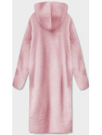 Dlouhý vlněný přehoz přes oblečení typu alpaka v bledě růžové barvě s kapucí (M105-1)