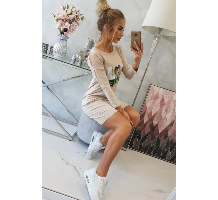 Šaty s potlačou Love béžovej