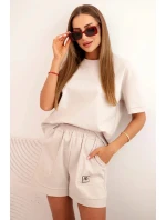 Dámská punto souprava s krátkým rukávem a model 21176904 šortkami beżowy - K-Fashion Dámská punto souprava s krátkým rukávem a model 21176904 šortkami beżowy - K-Fashion