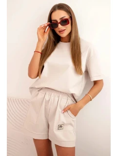 Dámská punto souprava s krátkým rukávem a model 21176904 šortkami beżowy - K-Fashion
