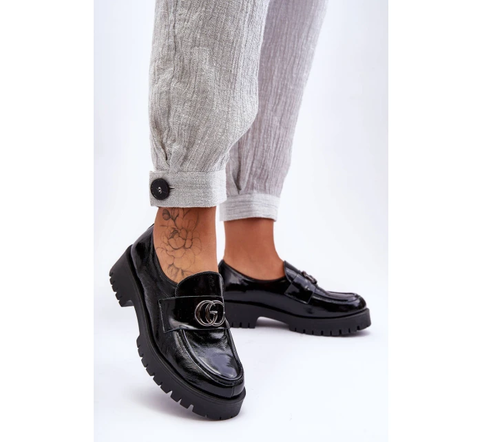 Damskie Półbuty Skórzane Z Ozdobą Czarne Rosefalls